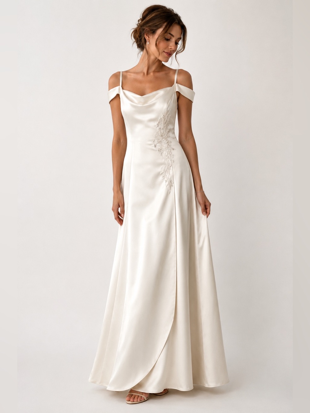 Vintage Scott McClintock Ivory Satin Embroidered Wedding Formal Gown Size 6